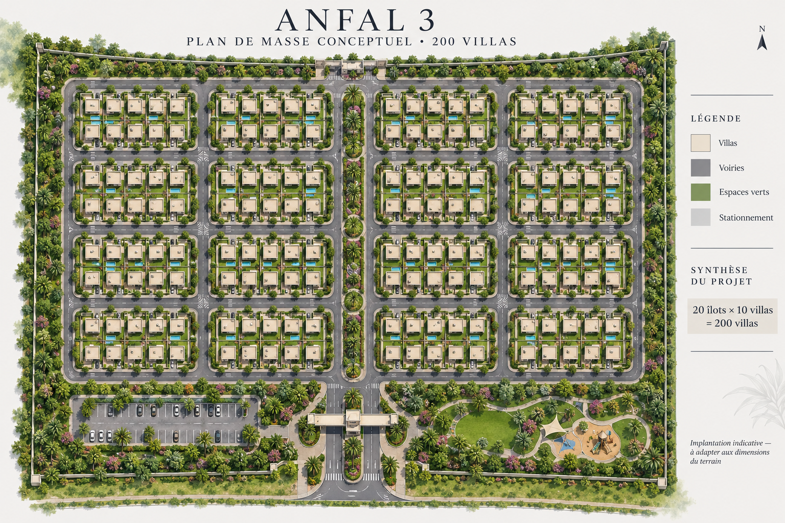Plan de masse conceptuel du projet Anfal 3 comprenant 200 villas